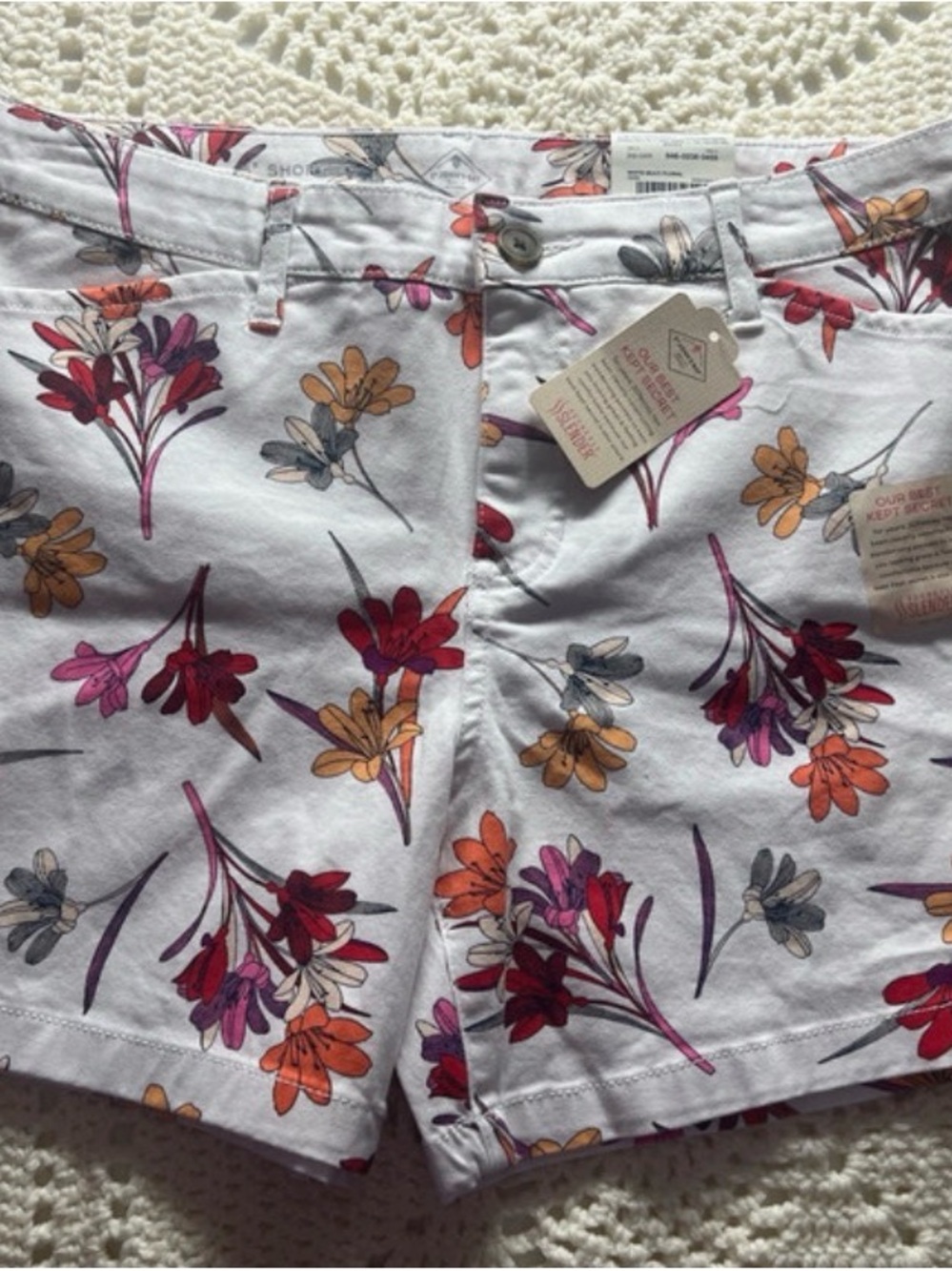 St. John's Bay White Floral High-Waist Shorts with Red, Pink and Orange Blooms 8